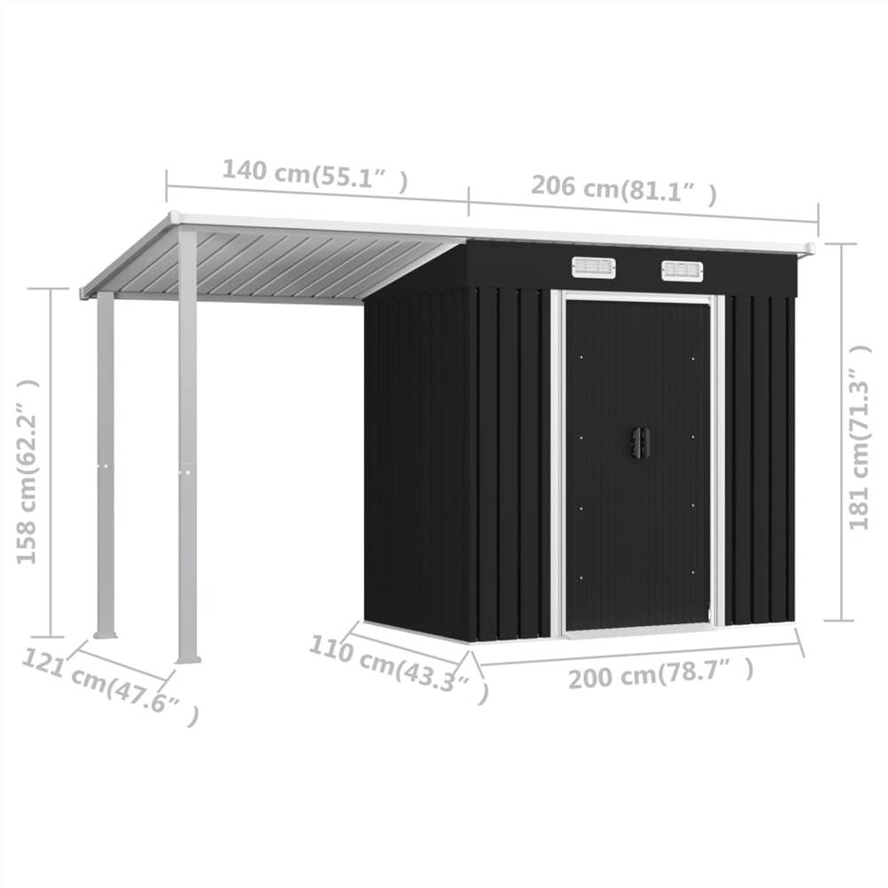 Garden Shed with Extended Roof Anthracite 346x121x181 cm Steel