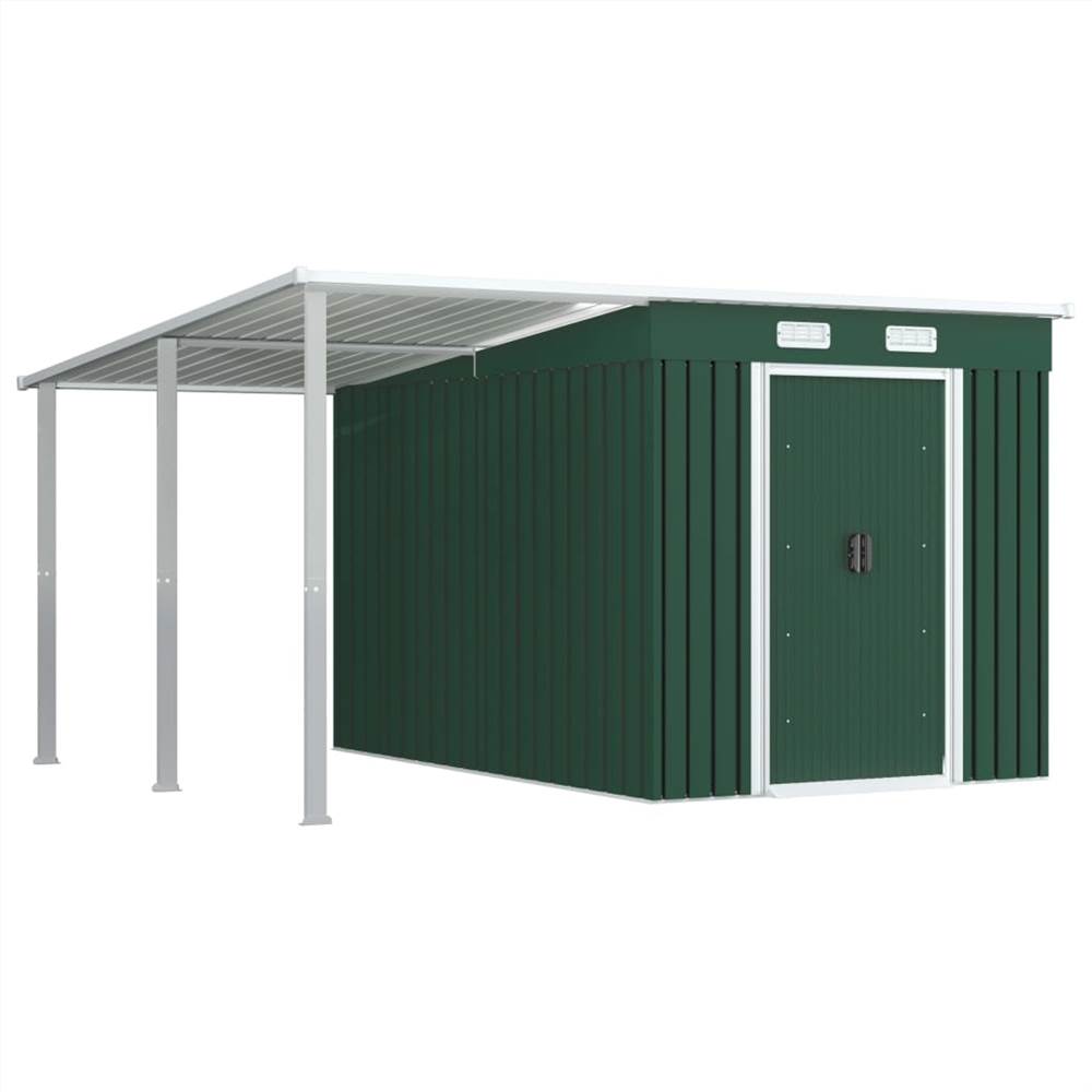 

Garden Shed with Extended Roof Green 336x270x181 cm Steel