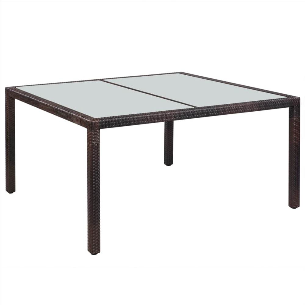 

Garden Table 150x90x75 cm Brown Poly Rattan and Glass