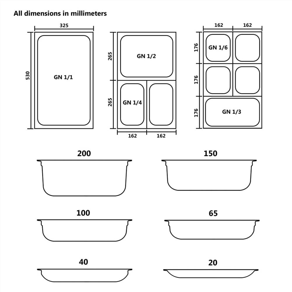Gastronorm Containers 12 pcs GN 1/4 20 mm Stainless Steel