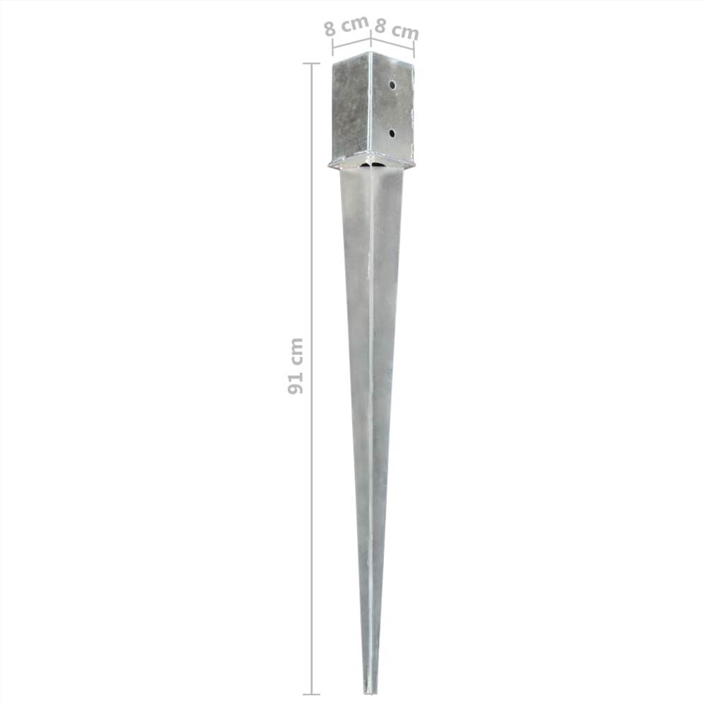 Ground Spikes 2 pcs Silver 8x8x91 cm Galvanised Steel