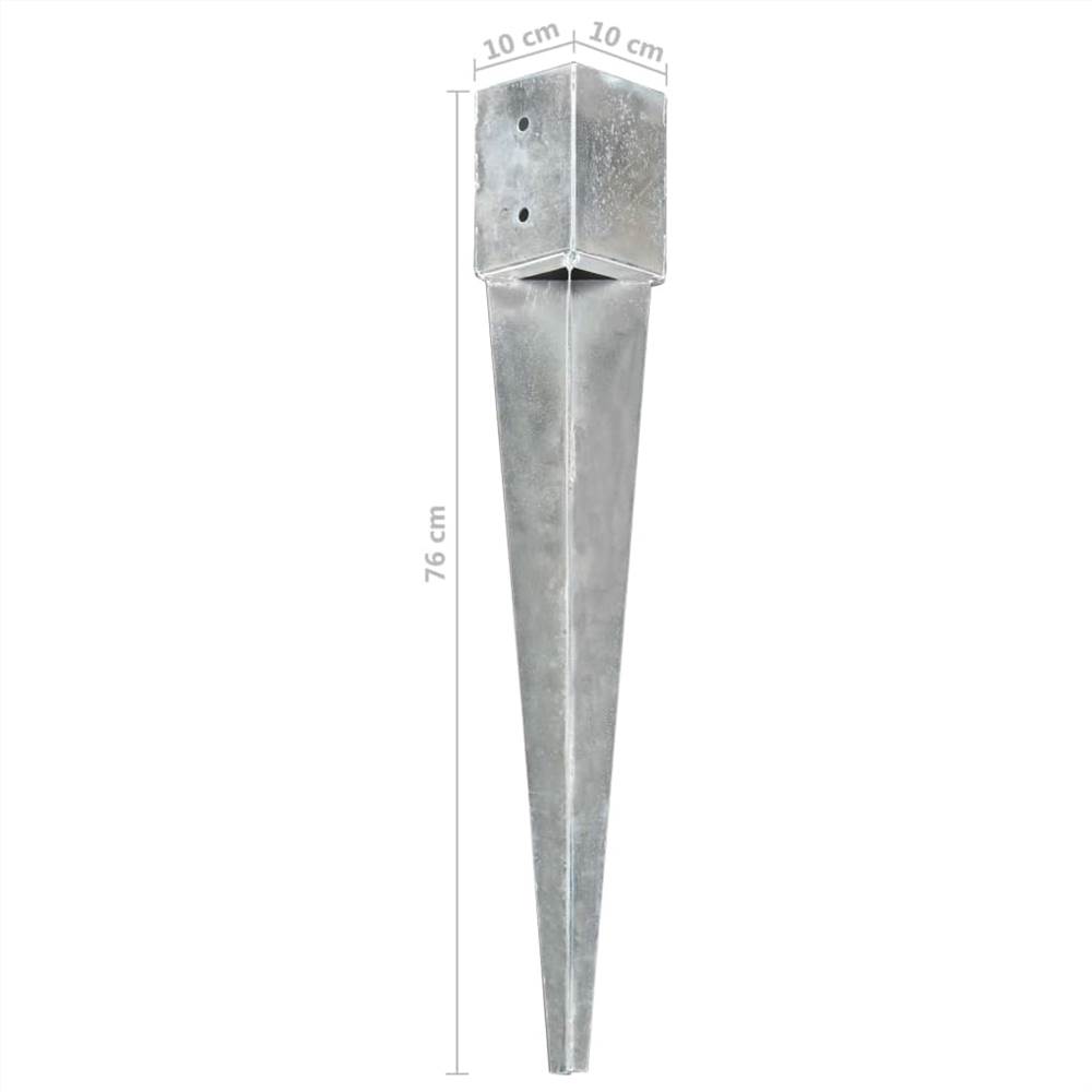 Ground Spikes 6 pcs Silver 10x10x76 cm Galvanised Steel
