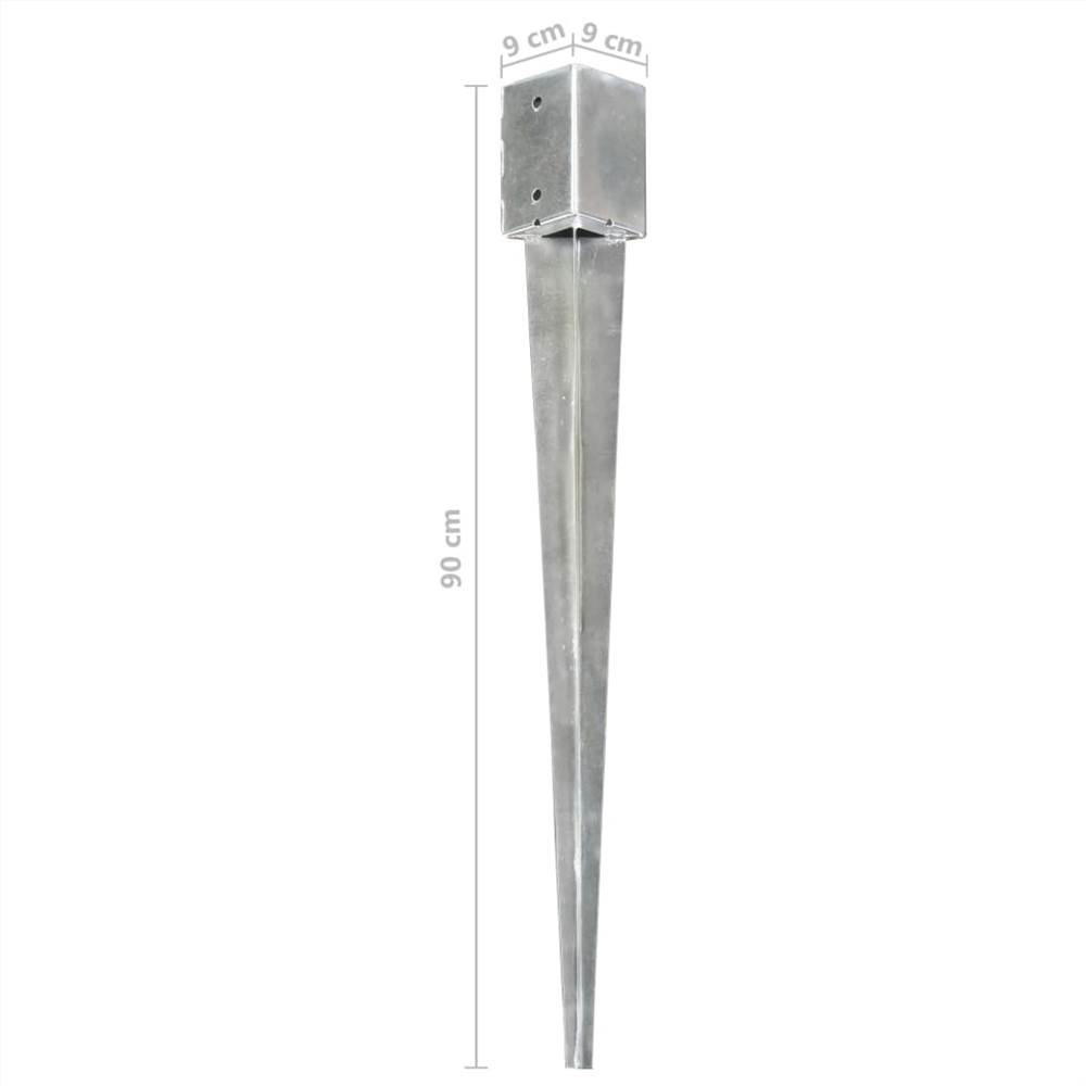 Ground Spikes 6 pcs Silver 9x9x90 cm Galvanised Steel
