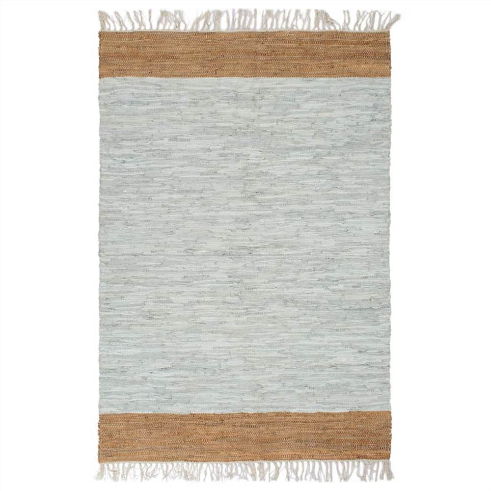 

Hand-woven Chindi Rug Leather 160x230 cm Light Grey and Tan