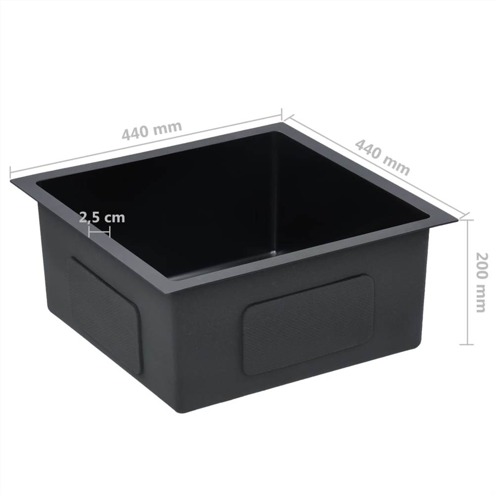 Handmade Kitchen Sink with Strainer Black Stainless Steel