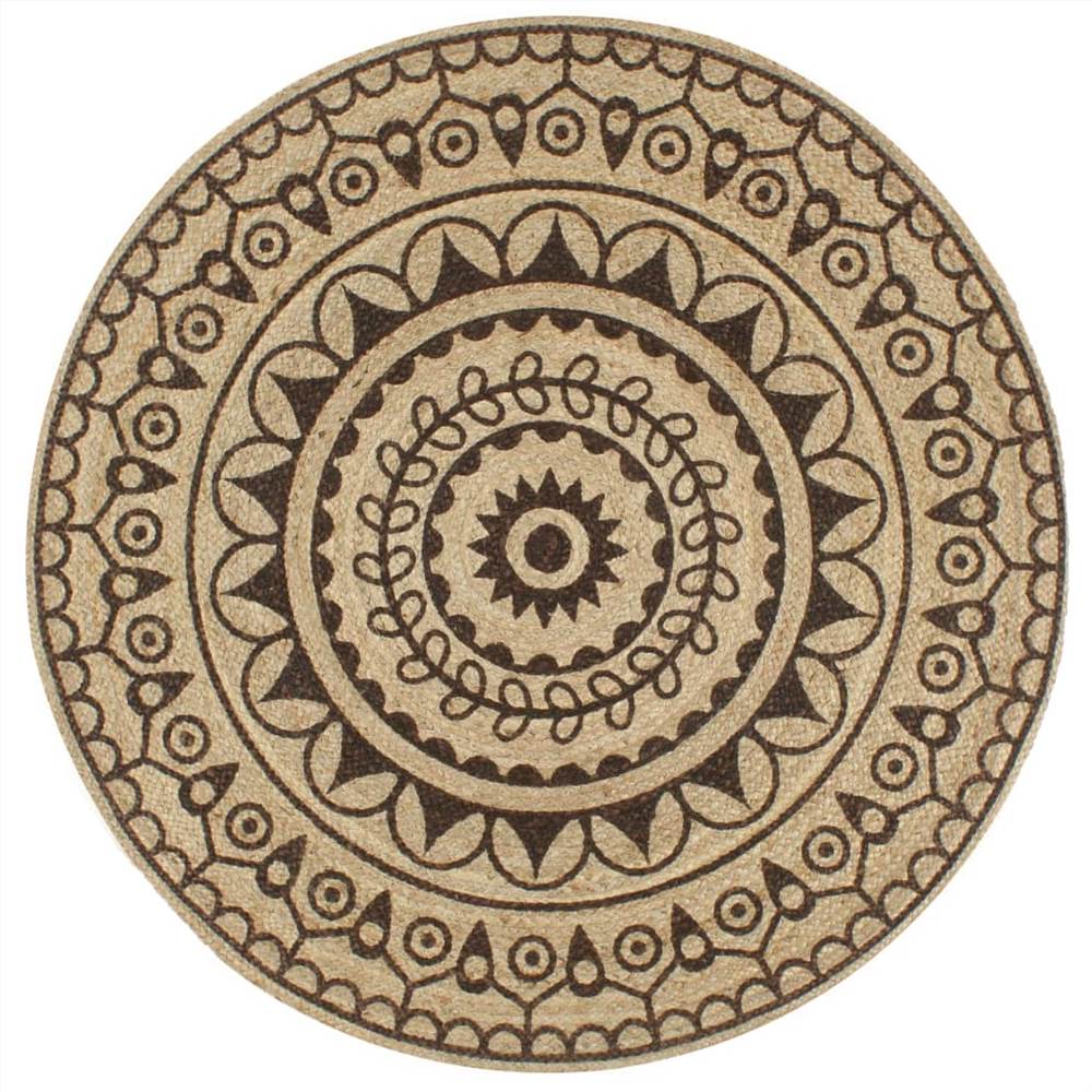 

Handmade Rug Jute with Dark Brown Print 120 cm