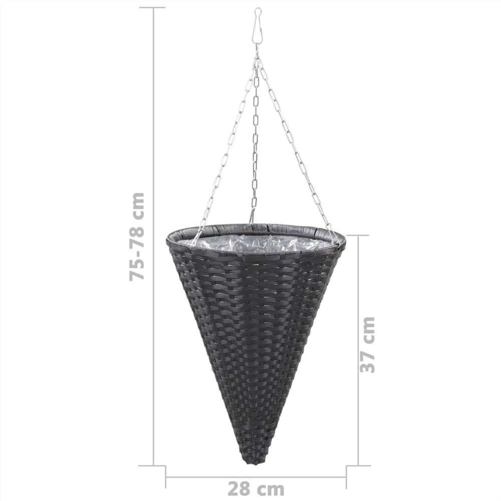 Hanging Flower Baskets 2 pcs Poly Rattan Black