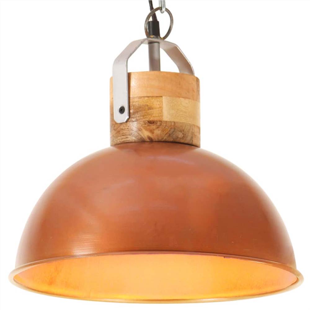 Industrial Hanging Lamp Copper Round 32 cm E27 Solid Mango Wood