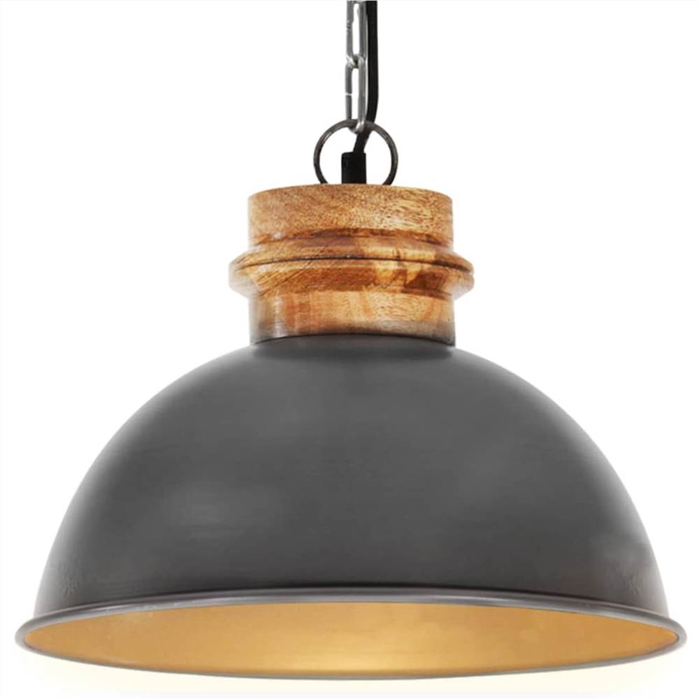 Industrial Hanging Lamp Grey Round 32 cm E27 Solid Mango Wood