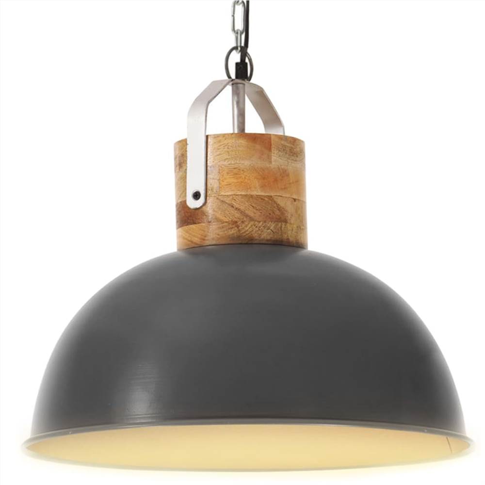 Industrial Hanging Lamp Grey Round 42 cm E27 Solid Mango Wood