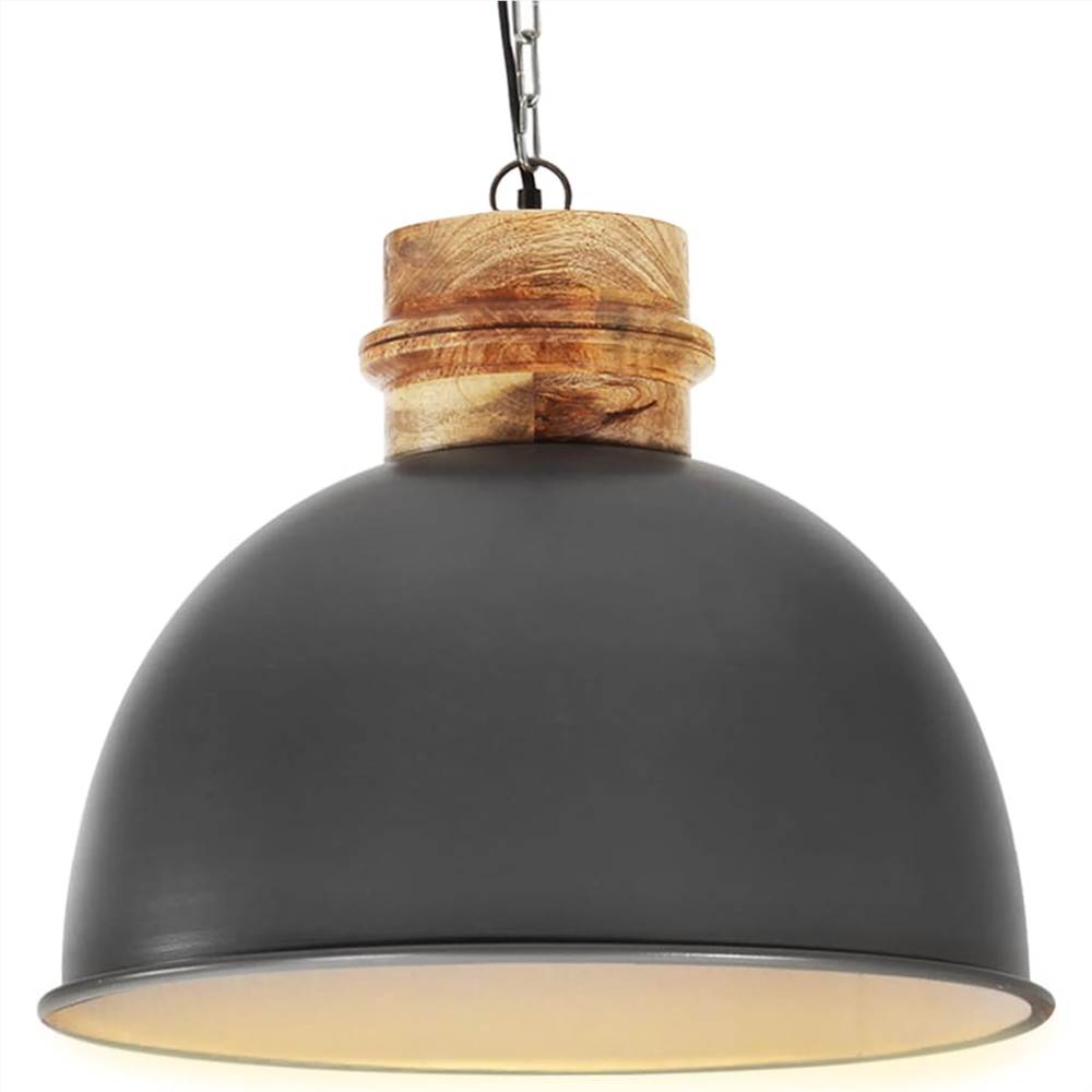 Industrial Hanging Lamp Grey Round 50 cm E27 Solid Mango Wood