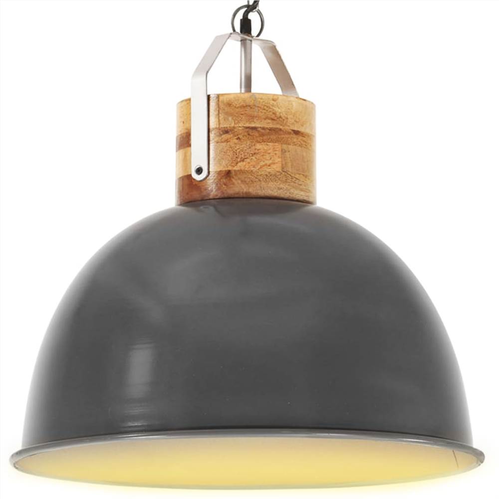 Industrial Hanging Lamp Grey Round 51 cm E27 Solid Mango Wood