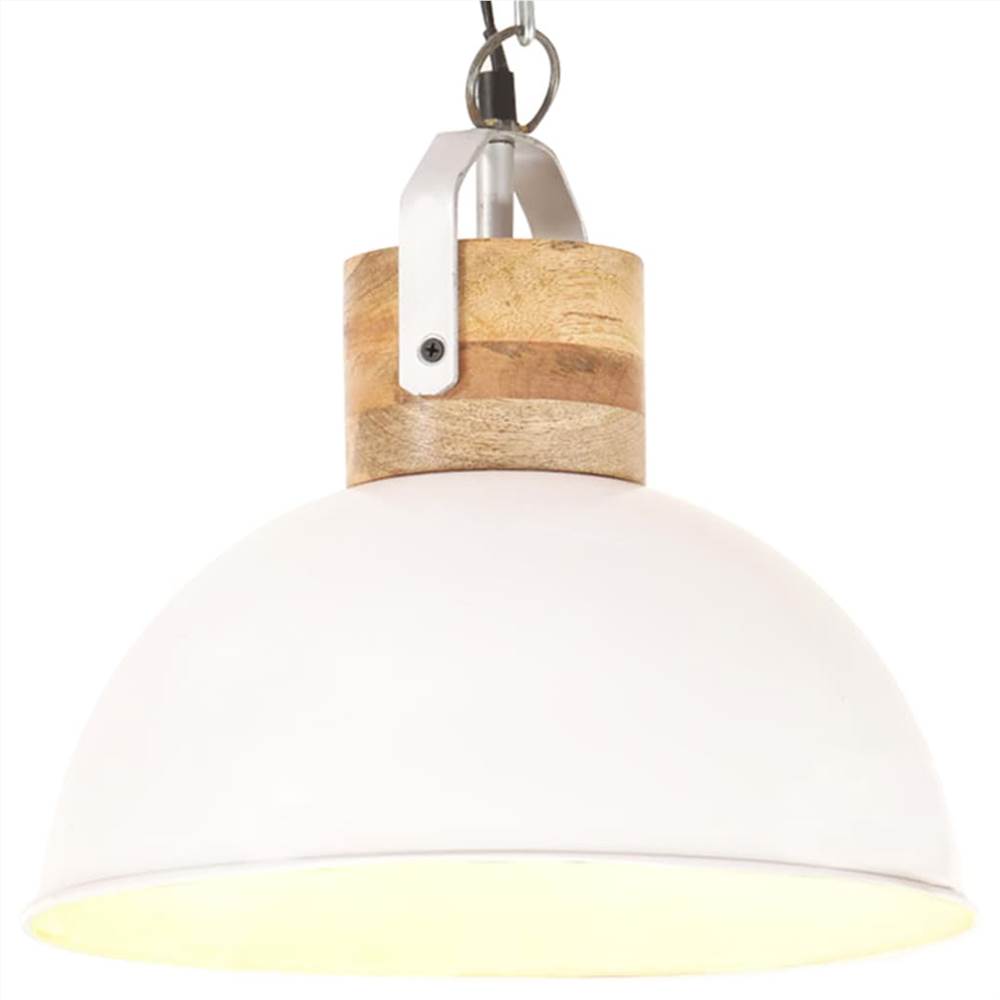 Industrial Hanging Lamp White Round 32 cm E27 Solid Mango Wood