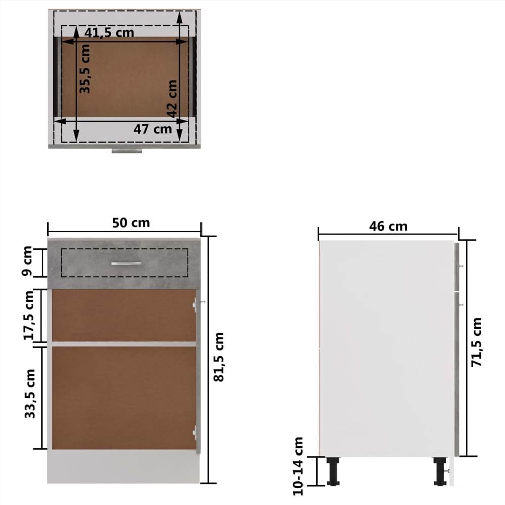Kitchen Cabinet Concrete Grey 50x46x81.5 cm Chipboard