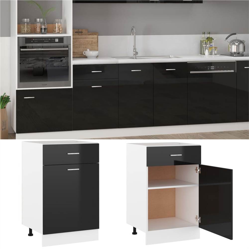 

Kitchen Cabinet High Gloss Black 50x46x81.5 cm Chipboard