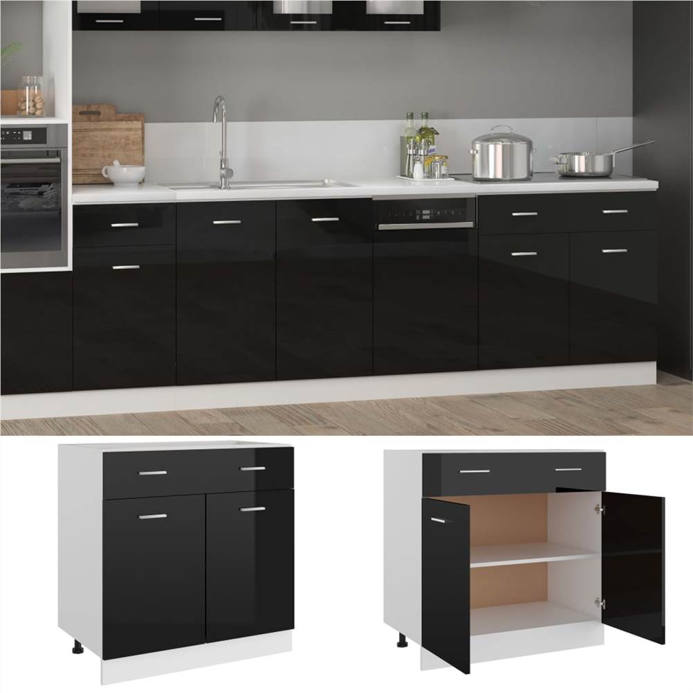 

Kitchen Cabinet High Gloss Black 80x46x81.5 cm Chipboard