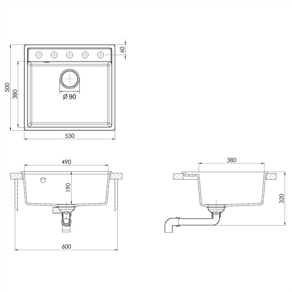 Kitchen Sink with Overflow Hole Beige Granite