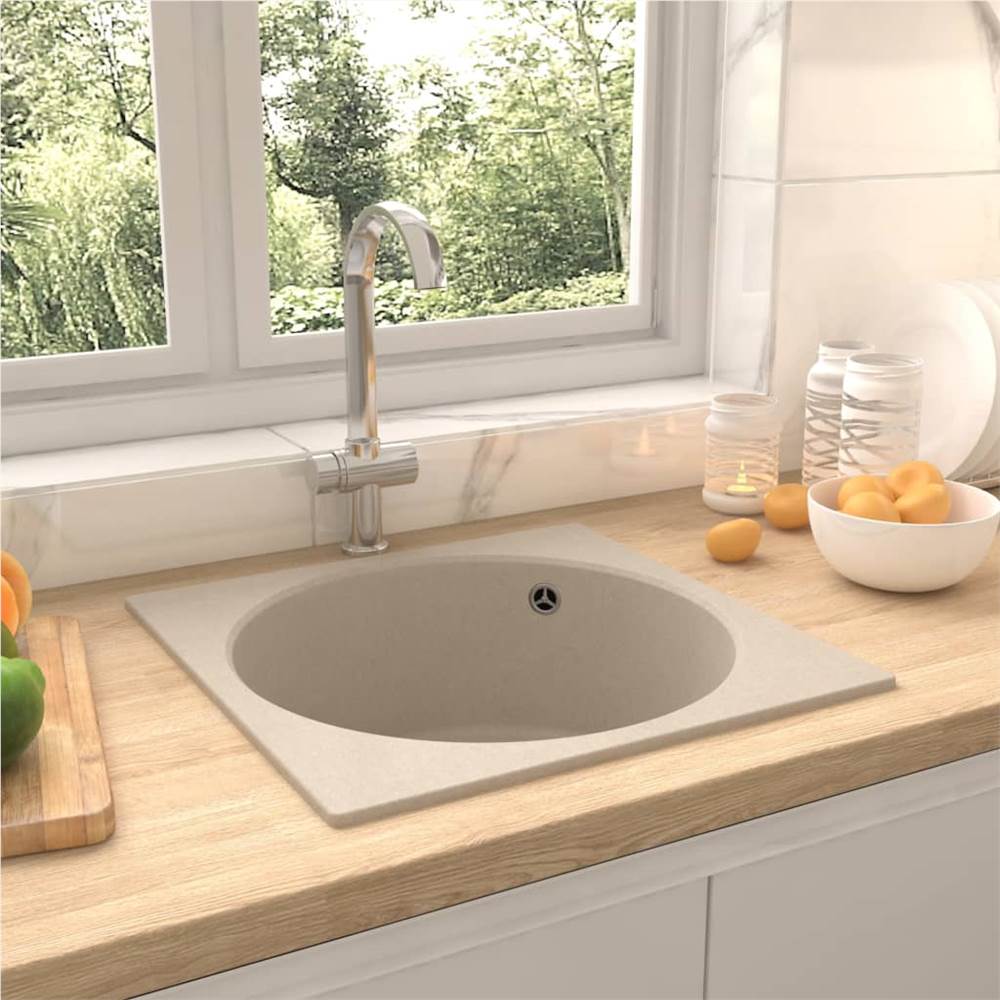 

Kitchen Sink with Overflow Hole Beige Granite