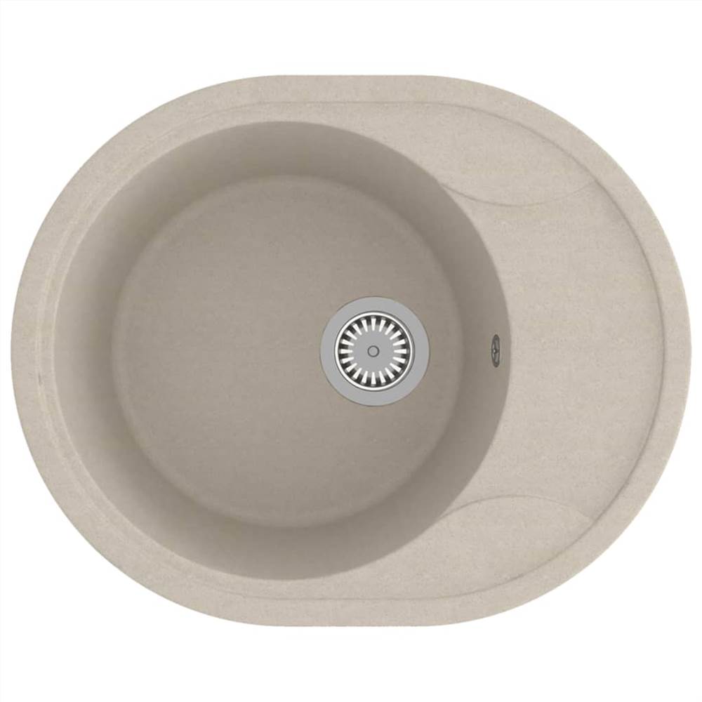 Kitchen Sink with Overflow Hole Oval Beige Granite