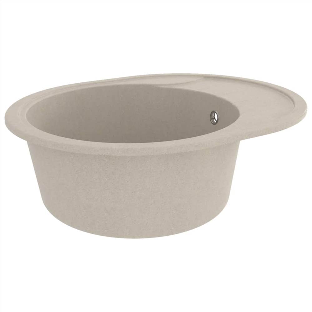 Kitchen Sink with Overflow Hole Oval Beige Granite