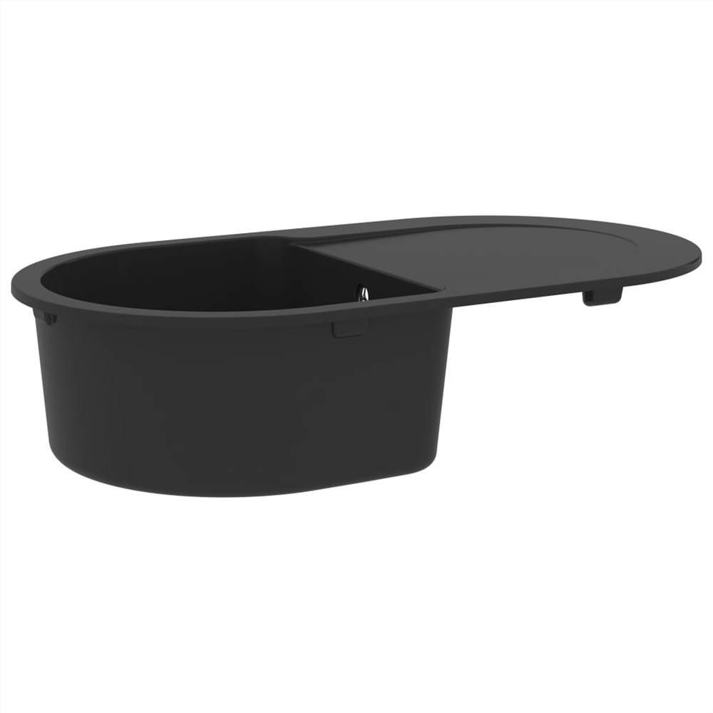 Kitchen Sink with Overflow Hole Oval Black Granite