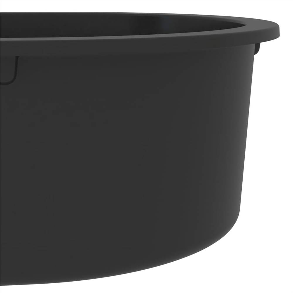 Kitchen Sink with Overflow Hole Oval Black Granite