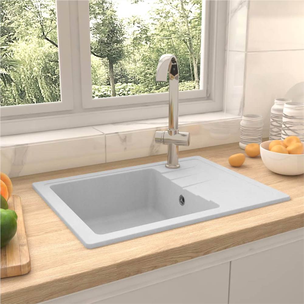 Kitchen Sink with Overflow Hole Oval White Granite