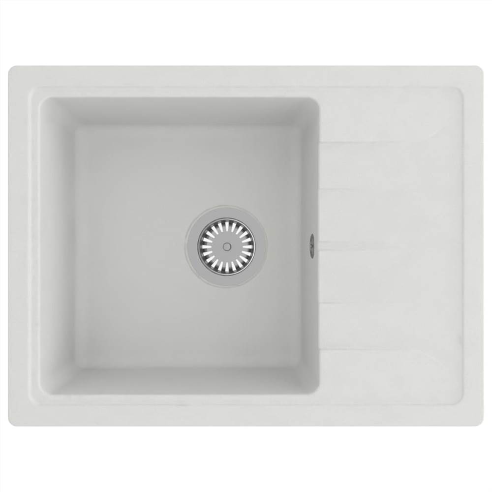 Kitchen Sink with Overflow Hole Oval White Granite