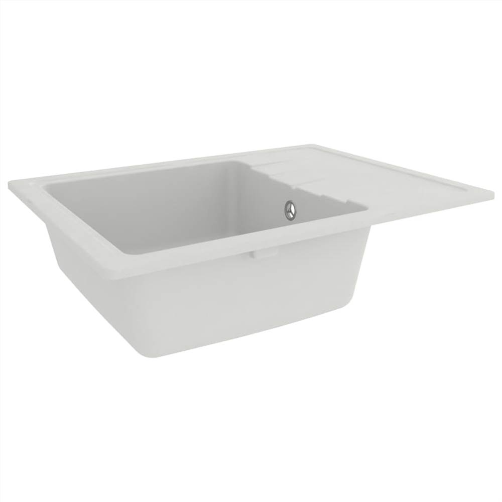 Kitchen Sink with Overflow Hole Oval White Granite