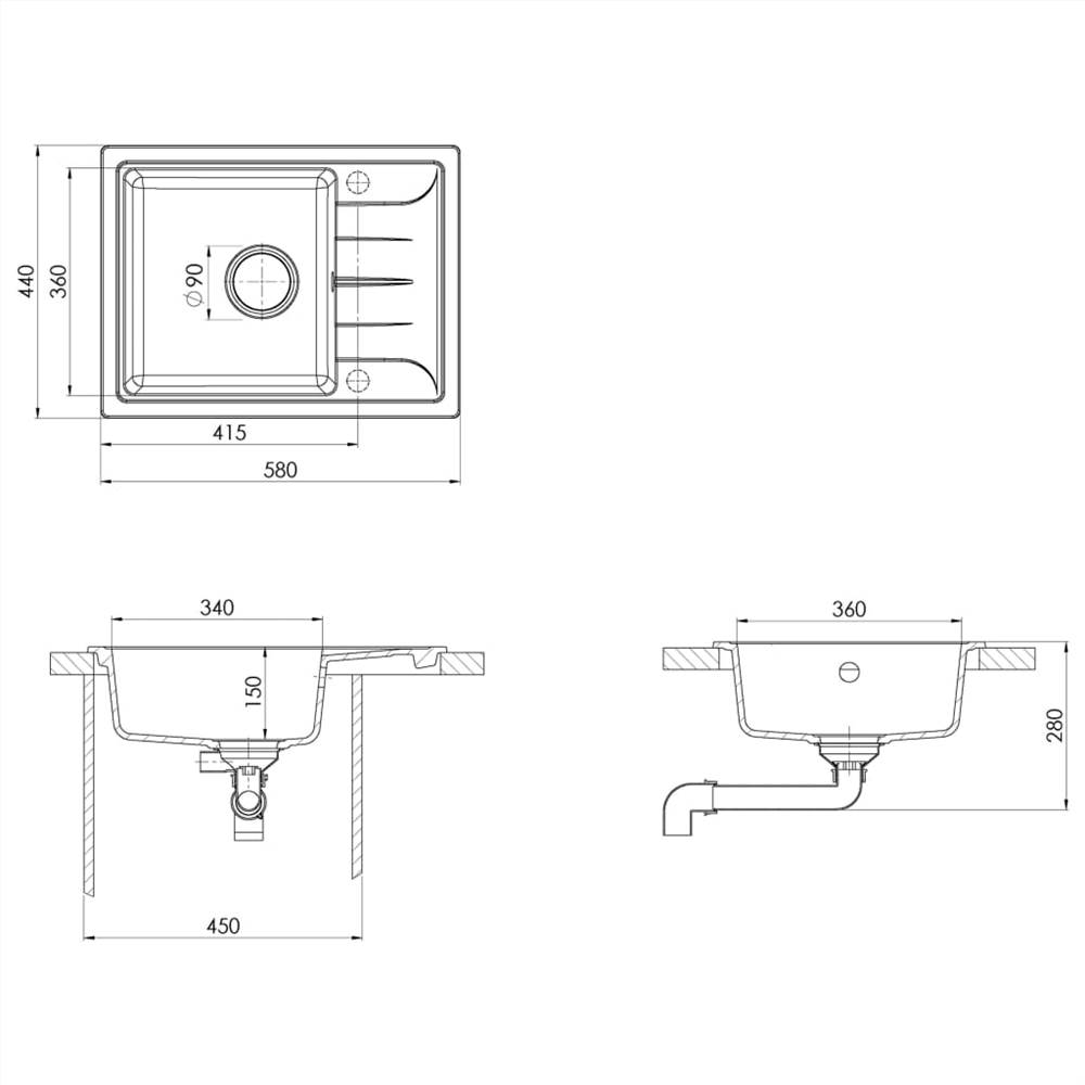 Kitchen Sink with Overflow Hole Oval White Granite
