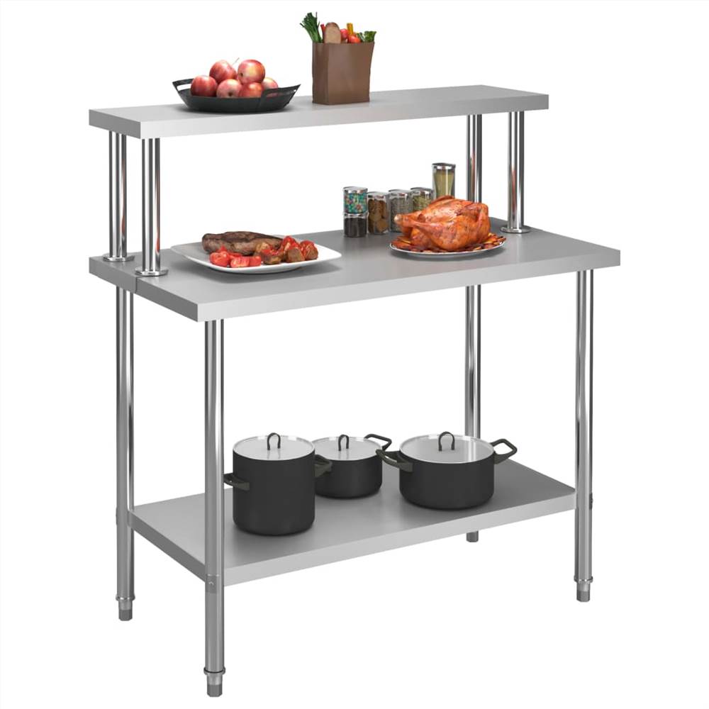 Kitchen Work Table With Overshelf 120x60x120 Cm Stainless Steel