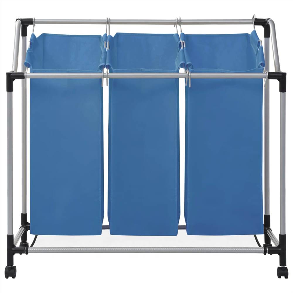 Laundry Sorter with 3 Bags Blue Steel