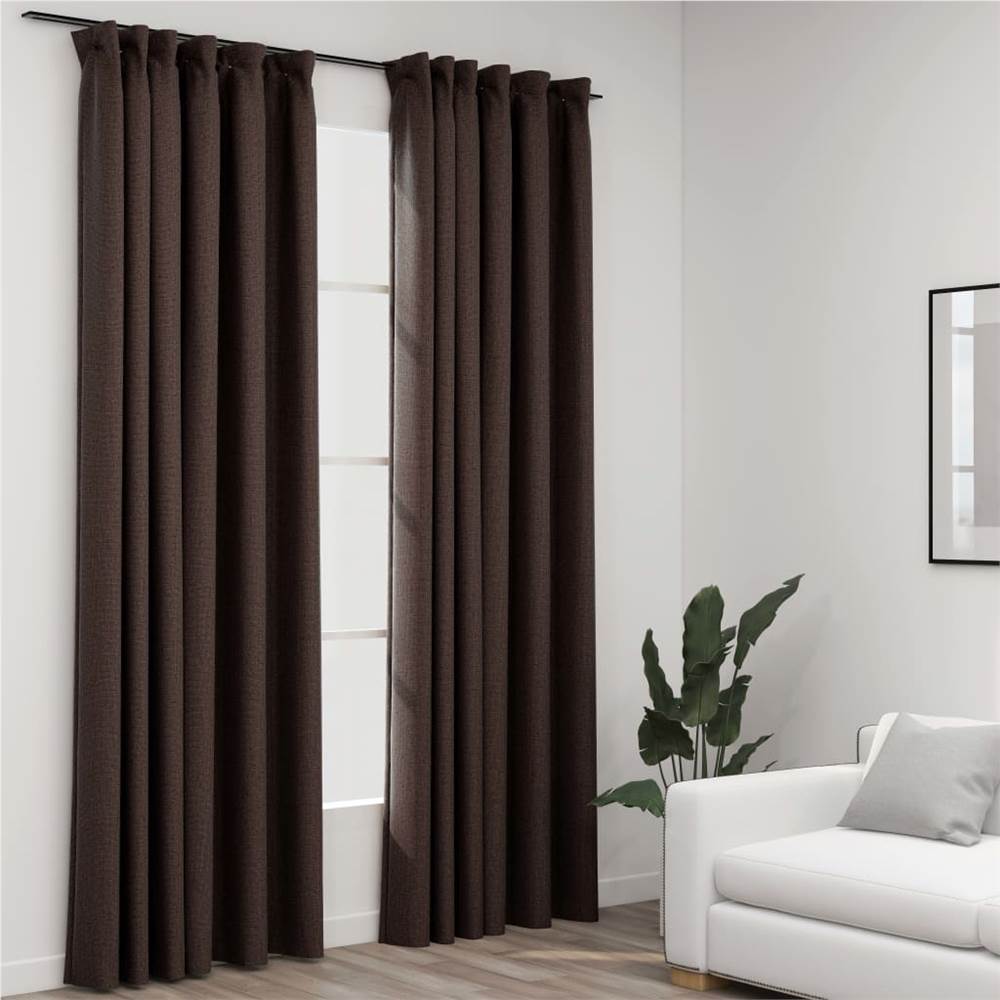 

Linen-Look Blackout Curtains with Hooks 2 pcs Taupe 140x245 cm