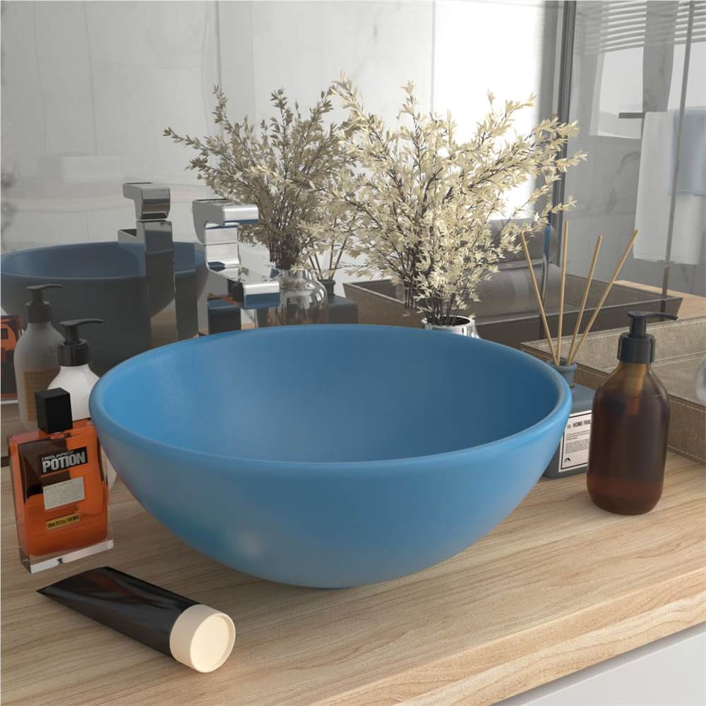 Luxury Bathroom Basin Round Matt Light Blue 32.5x14 cm Ceramic