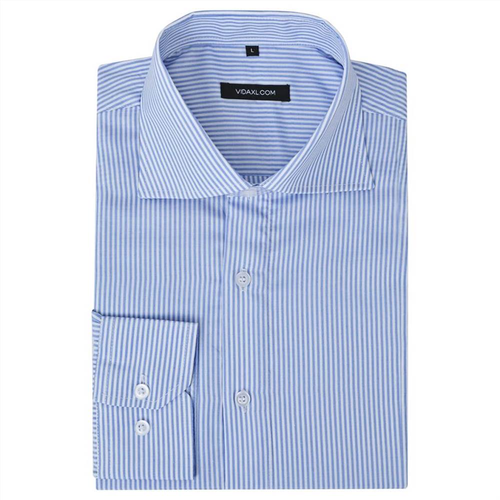 قميص رجال الأعمال مخطط أبيض وأزرق مقاس S