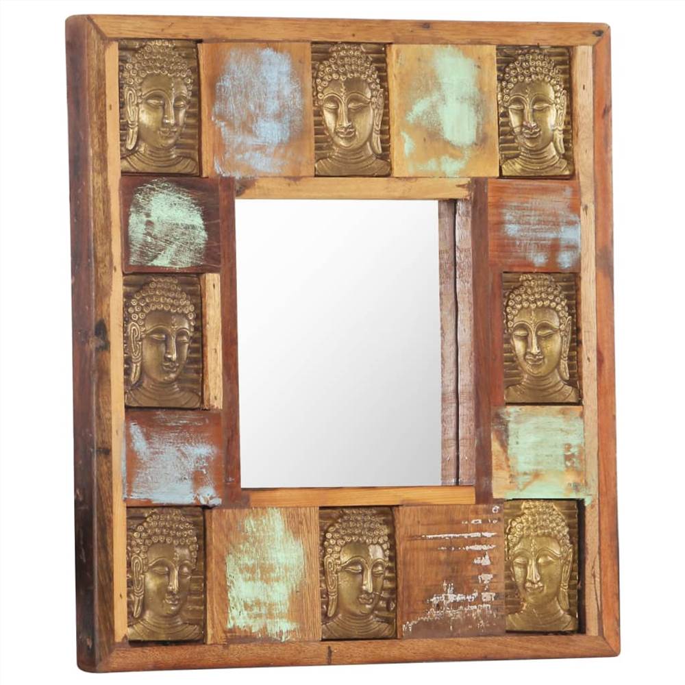 Mirror with Buddha Cladding 50x50 cm Solid Reclaimed Wood