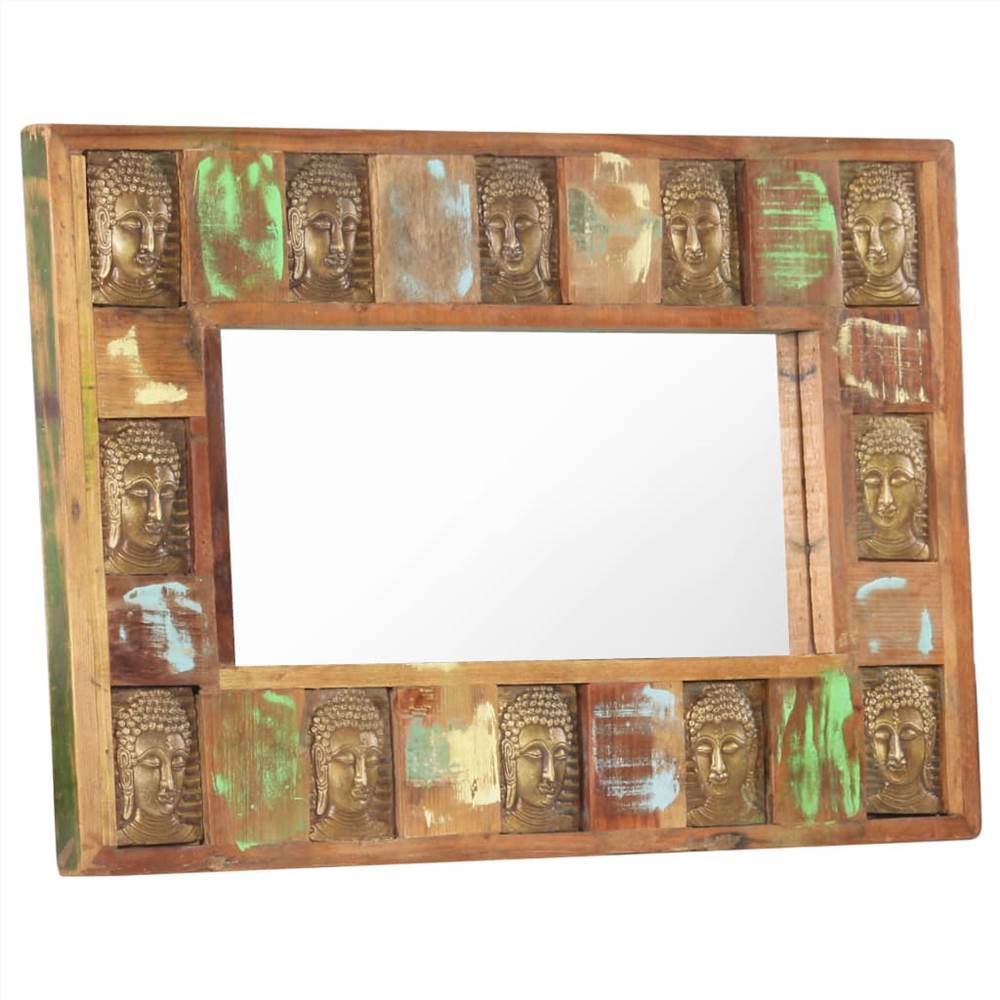 Mirror with Buddha Cladding 80x50 cm Solid Reclaimed Wood
