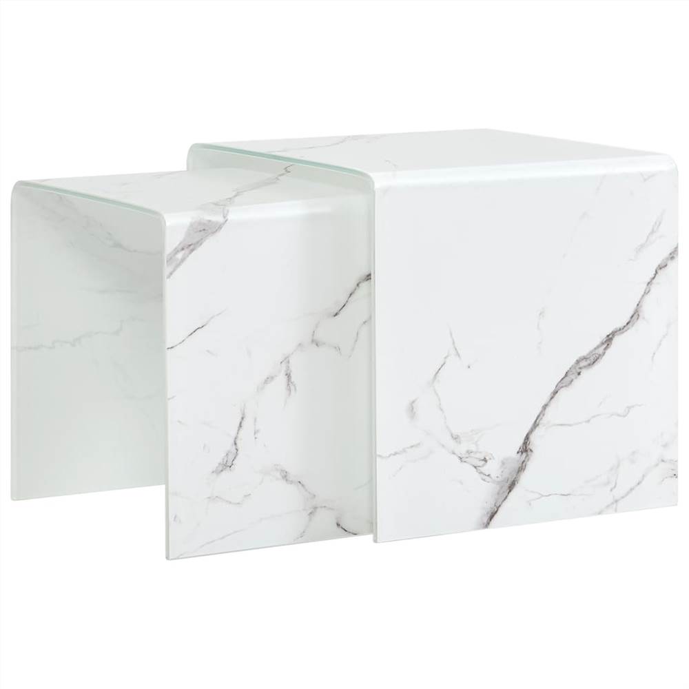 

Nesting Coffee Tables 2 pcs White Marble Effect 42x42x41.5 cm Tempered Glass