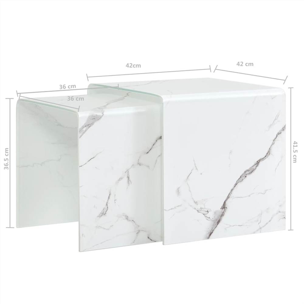 Nesting Coffee Tables 2 pcs White Marble Effect 42x42x41.5 cm Tempered Glass