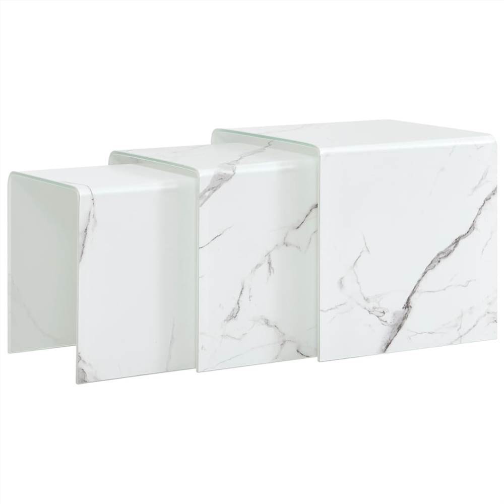 

Nesting Coffee Tables 3 pcs White Marble Effect 42x42x41.5 cm Tempered Glass