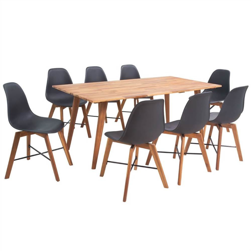 

Nine Piece Solid Acacia Wooden Dining Set Black