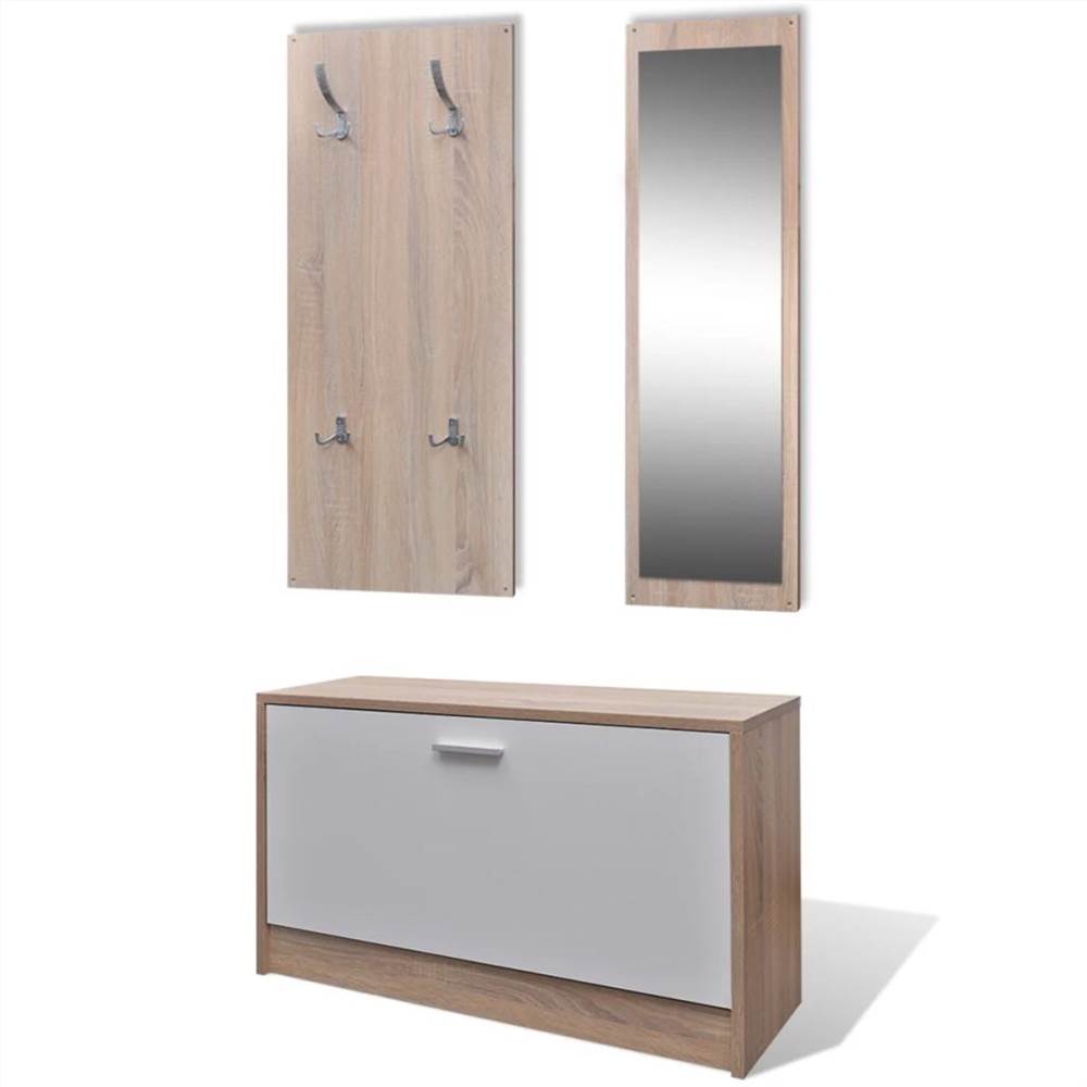 Oak And White 3-in-1 Wooden Shoe Cabinet Set 13 Oak and White 3-in-1 Wooden Shoe Cabinet Set