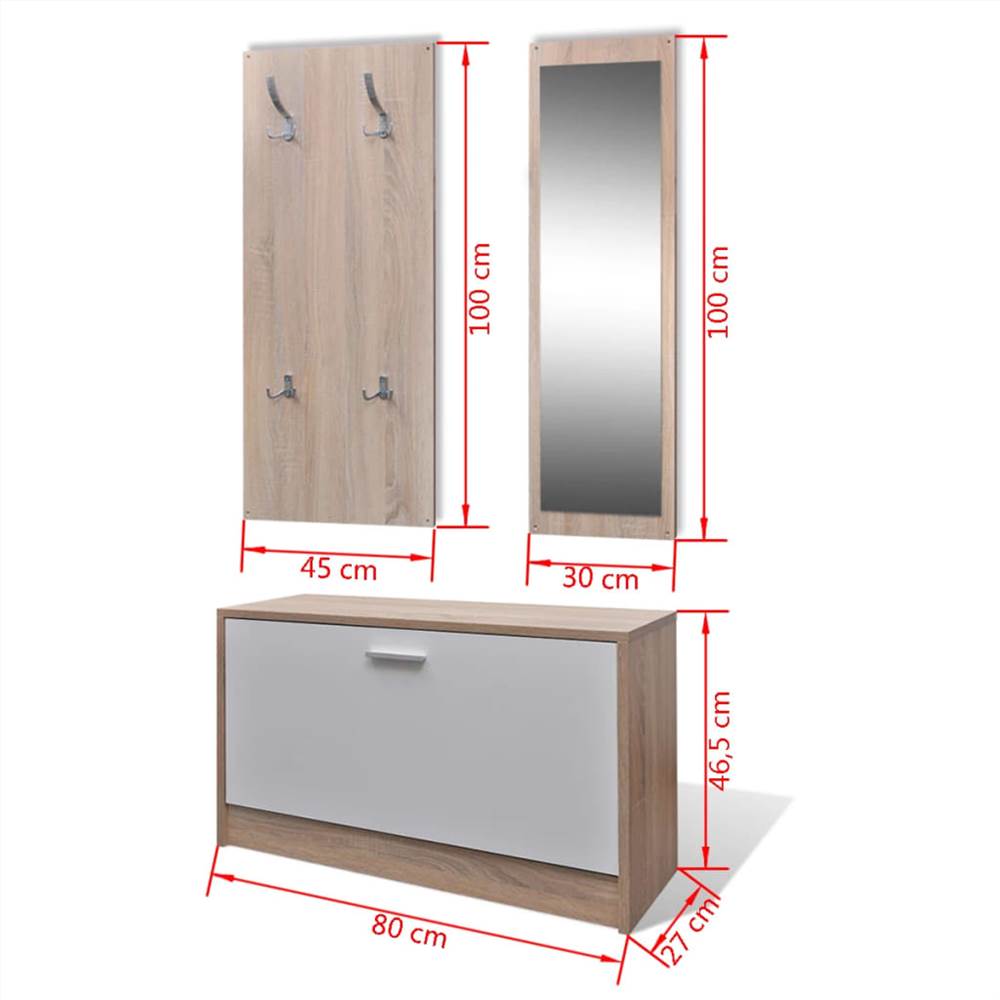 Oak And White 3-in-1 Wooden Shoe Cabinet Set 19 Oak and White 3-in-1 Wooden Shoe Cabinet Set
