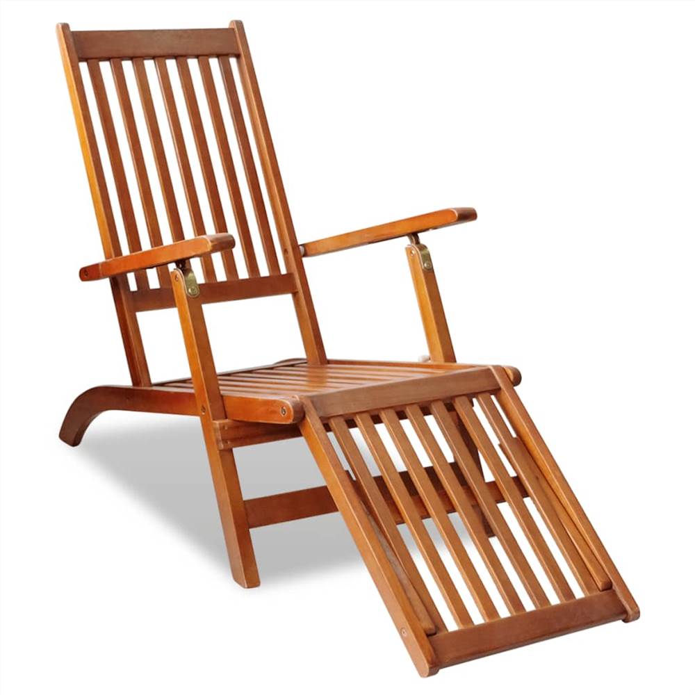 Outdoor Deck Chair with Footrest Solid Acacia Wood