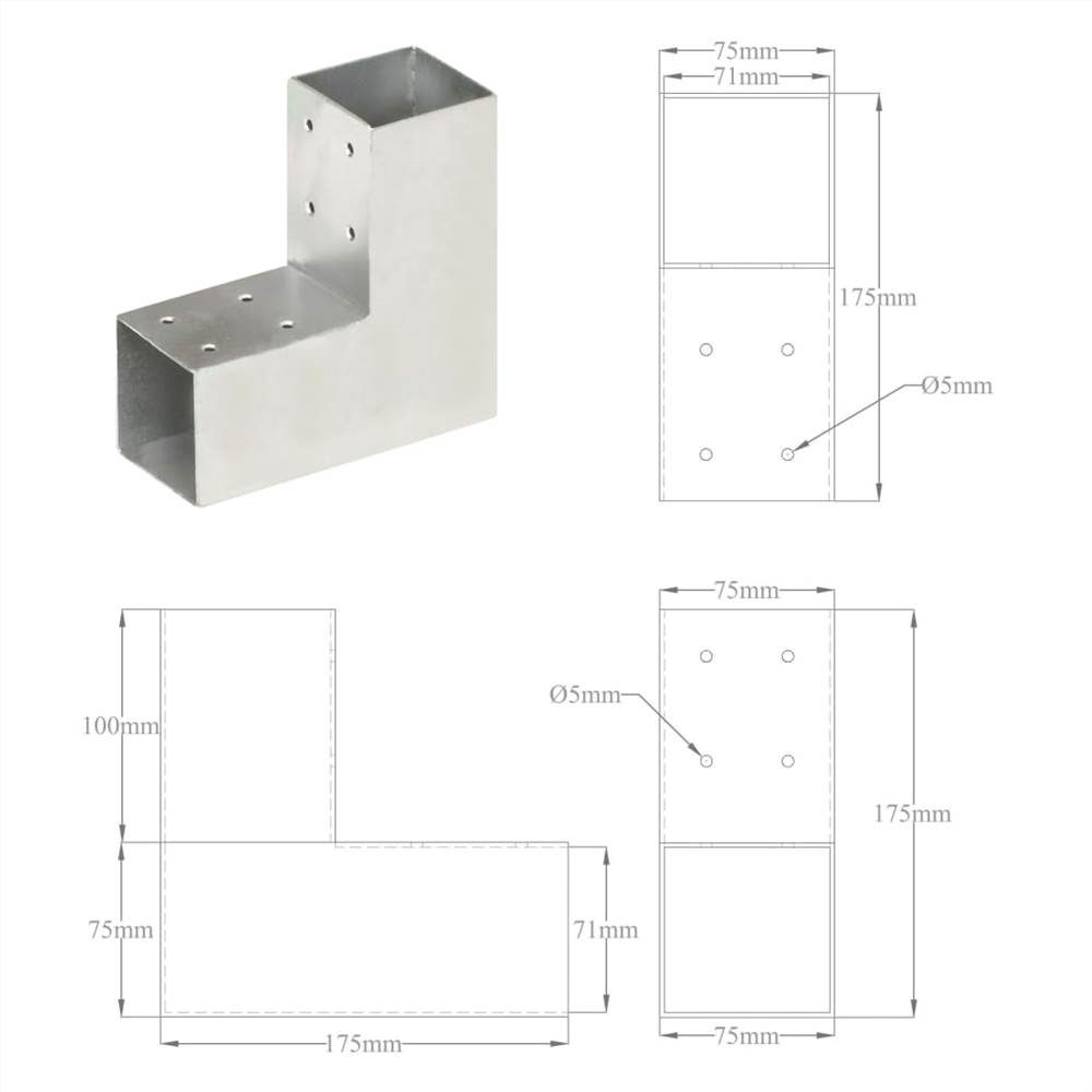 Post Connector L Shape Galvanised Metal 71x71 mm