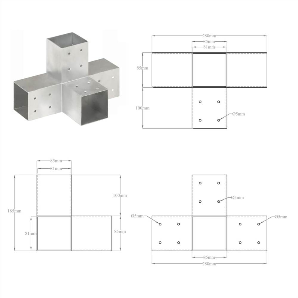 Post Connector X Shape Galvanised Metal 81x81 mm