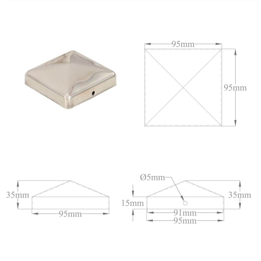 Pyramid Fence Post Caps 6 pcs Stainless Steel 91x91 mm