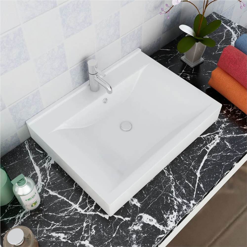 Rectangular Ceramic Basin Sink White with Faucet Hole 60x46 cm
