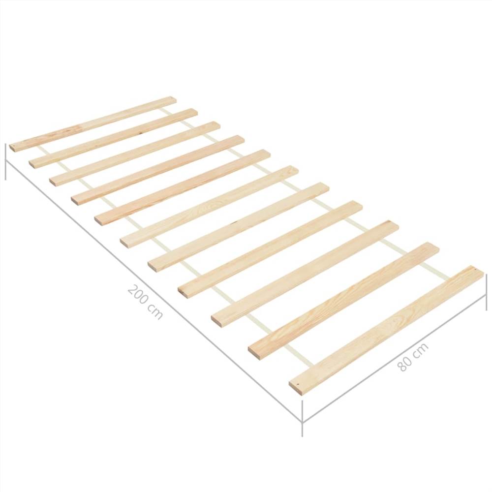Roll up Bed Bases 2 pcs with 11 Slats 80x200 cm Solid Pinewood