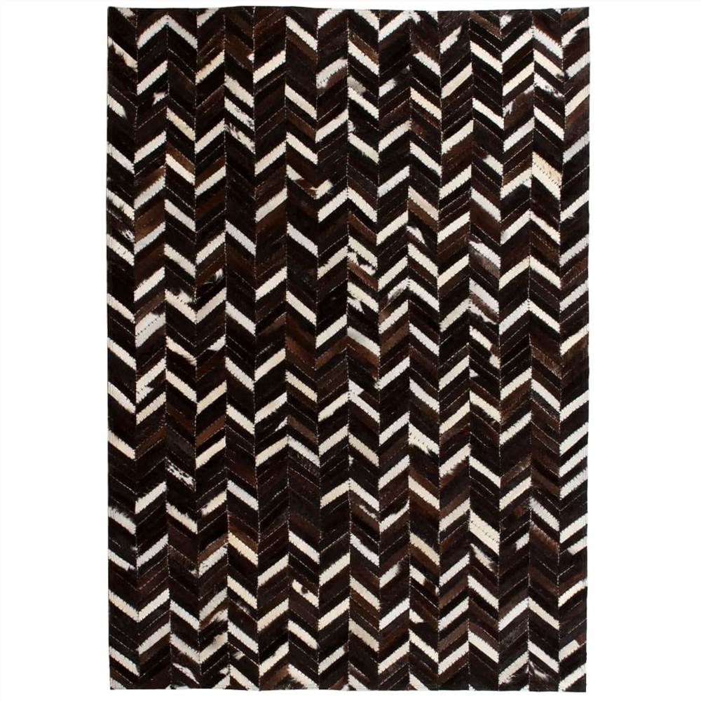 

Rug Genuine Leather Patchwork 160x230 cm Chevron Black/White